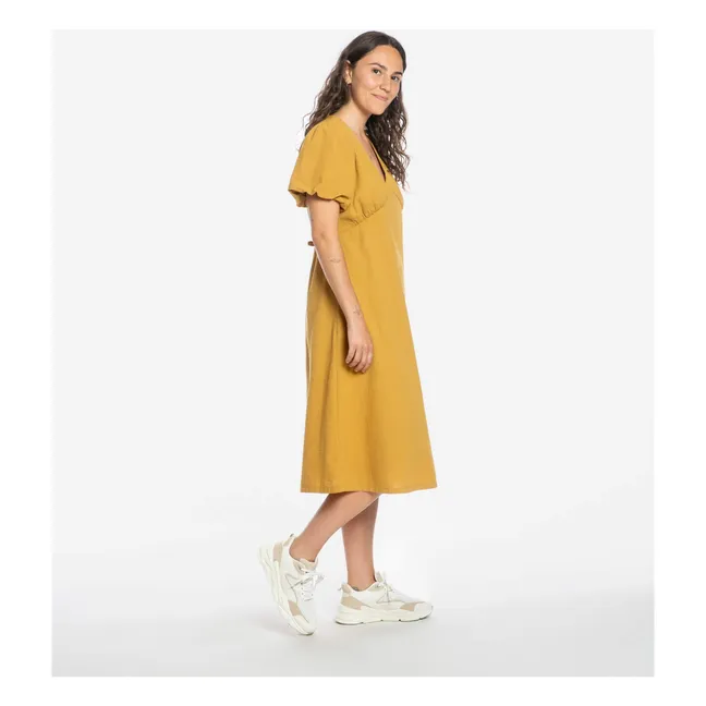 Vestido largo de algodón ecológico | Amarillo Mostaza