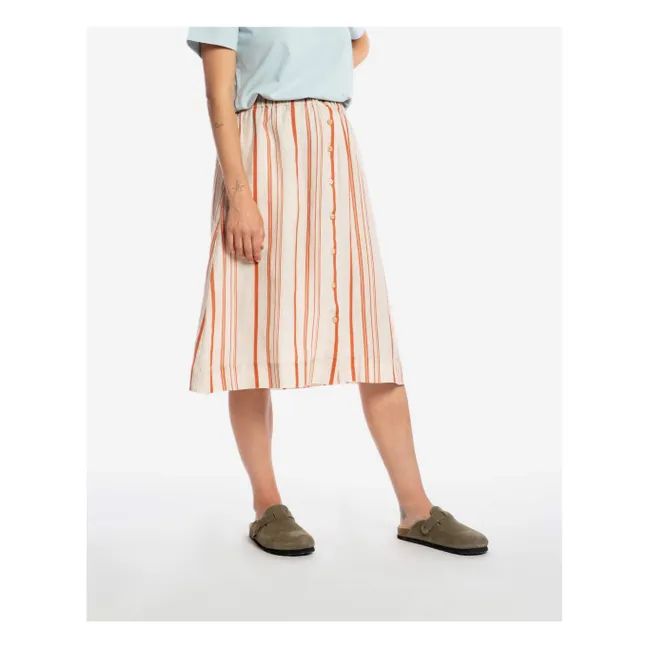 Striped Linen Mi-Long Skirt | White