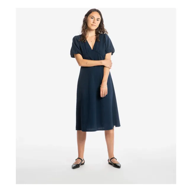Mi-Long Organic Cotton Dress | Navy blue