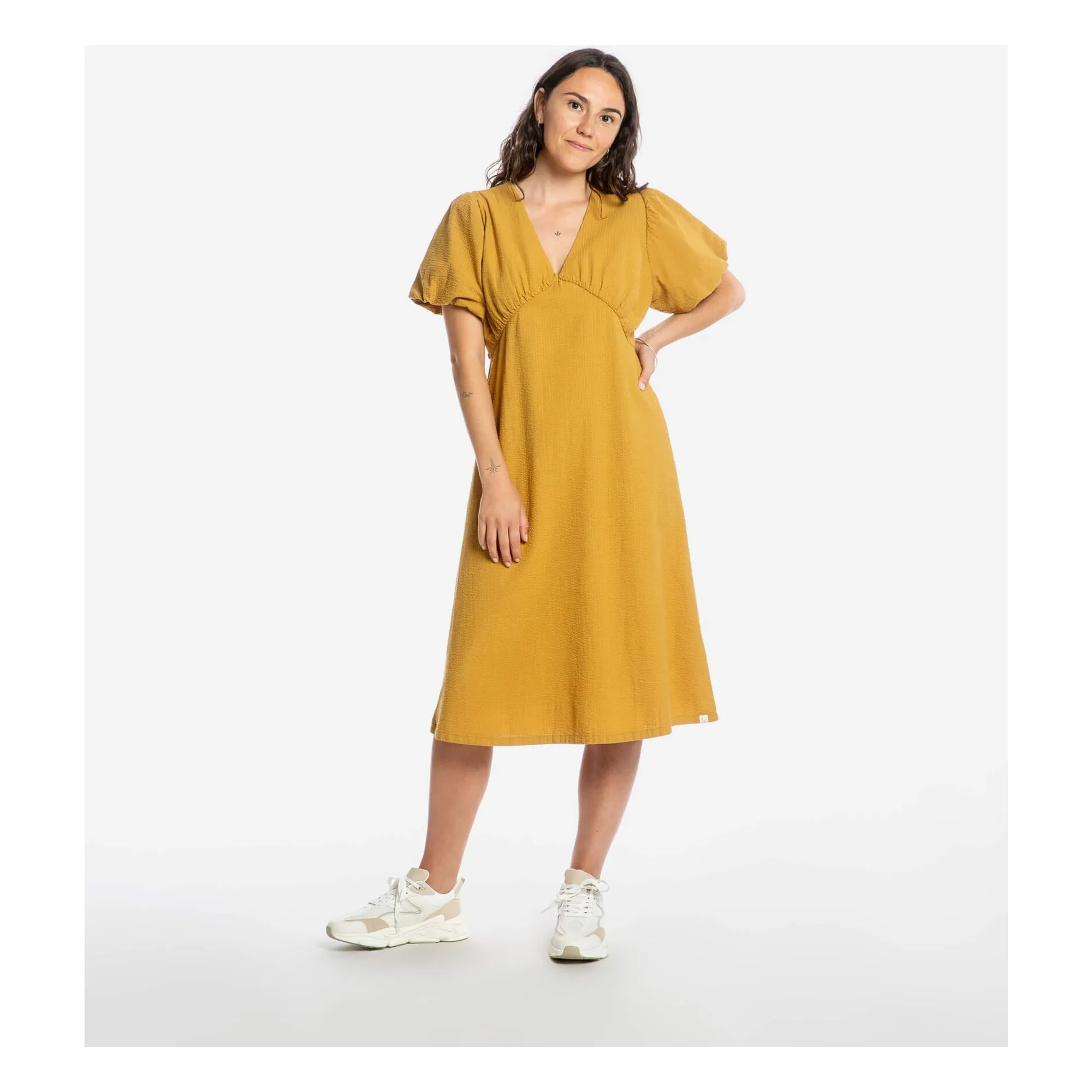 Robe Mi-Longue Coton Bio | Jaune moutarde- Image produit n°1
