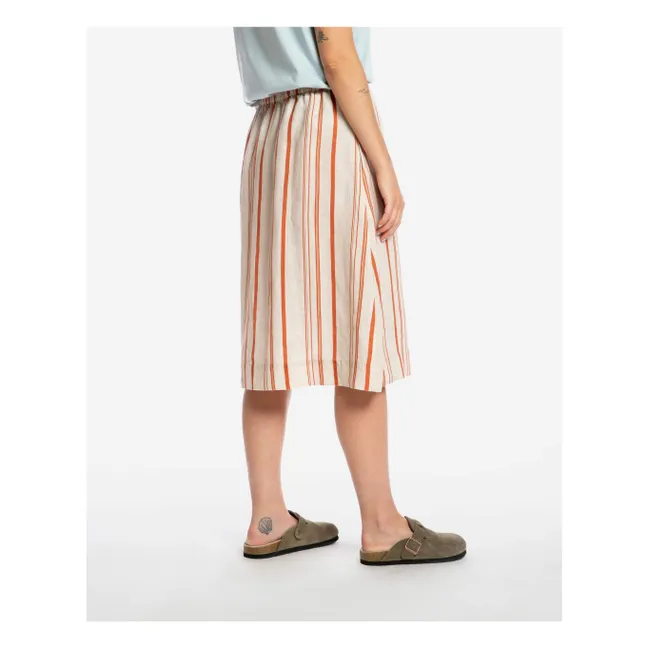Striped Linen Mi-Long Skirt | Off white