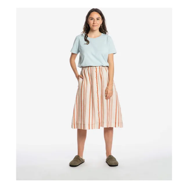 Striped Linen Mi-Long Skirt | Off white