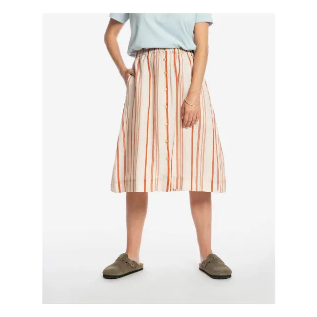 Striped Linen Mi-Long Skirt | Off white
