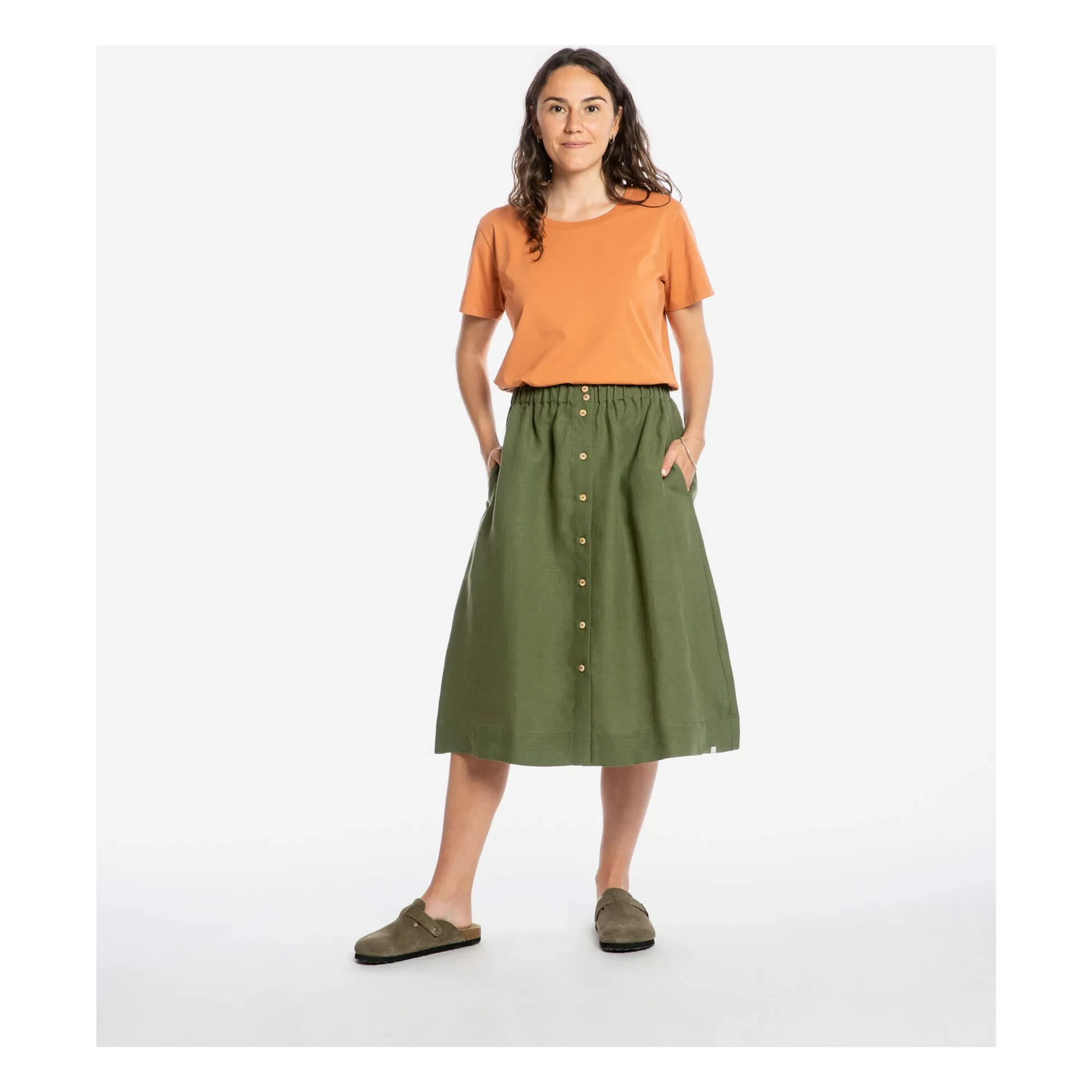 Jupe Mi-Longue Lin | Olive- Image produit n°2