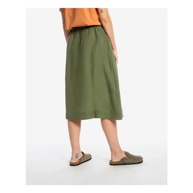 Linen Mi-Long Skirt | Olive