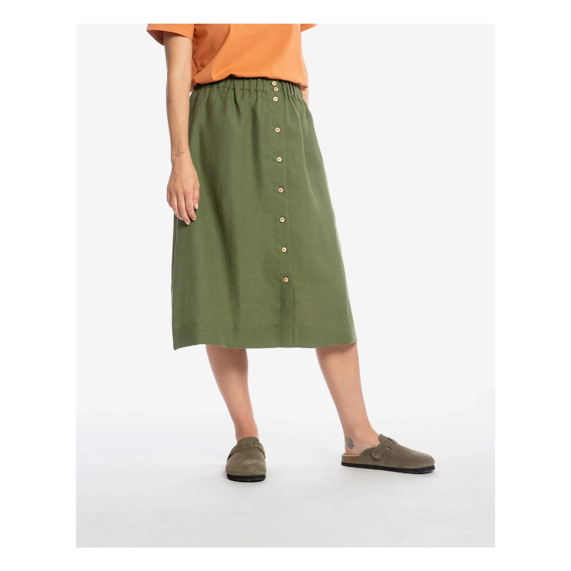 Jupe Mi-Longue Lin | Olive- Image produit n°1