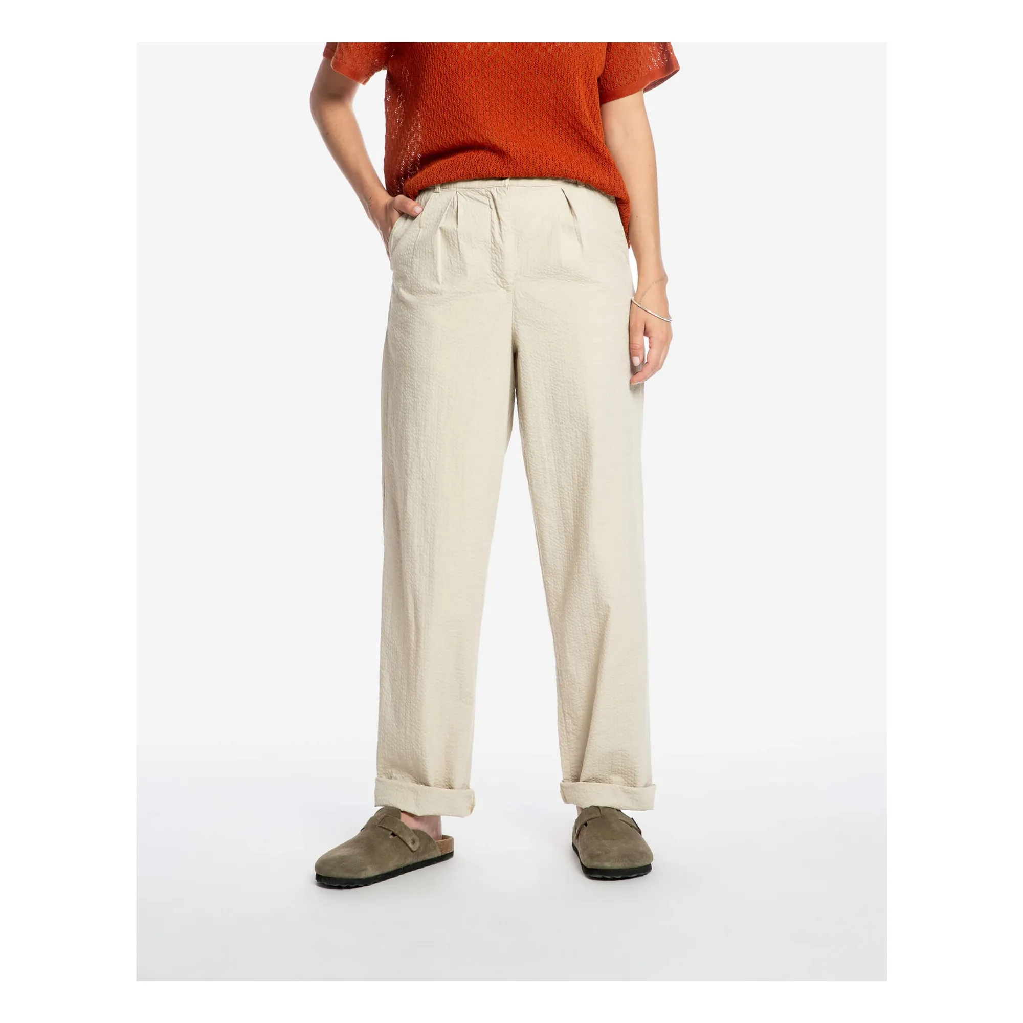 Pantalon Plissé Uni Coton Bio | Sable- Image produit n°1