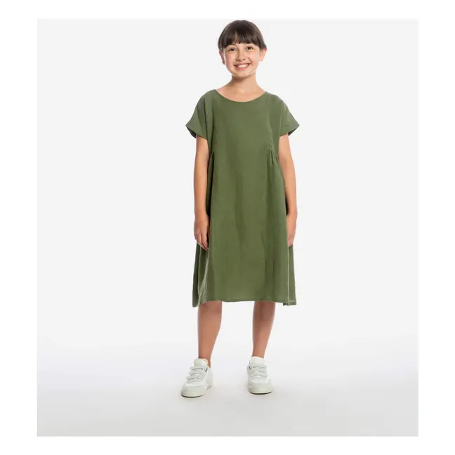 Boxy Linen Mi-Long Dress | Olive
