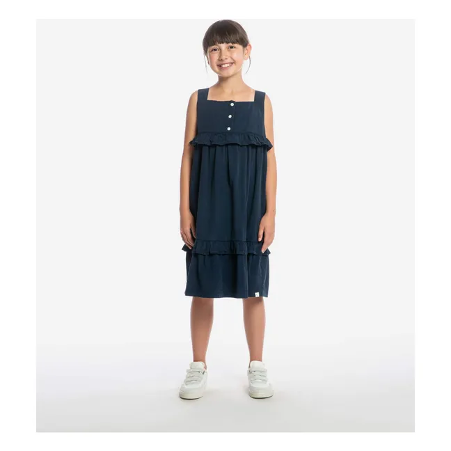 Robe Mi-Longue Frill Coton Bio | Bleu marine