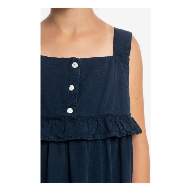 Mi-Long Frill Dress Algodón orgánico | Azul Marino
