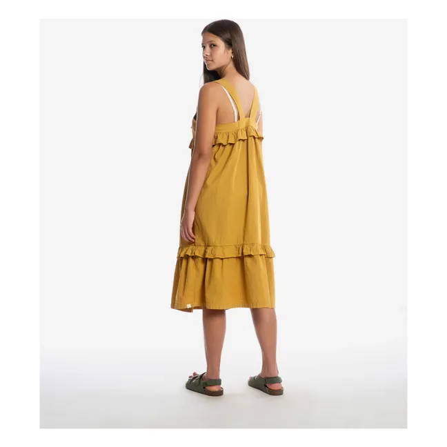 Robe Mi-Longue Frill Coton Bio | Jaune moutarde