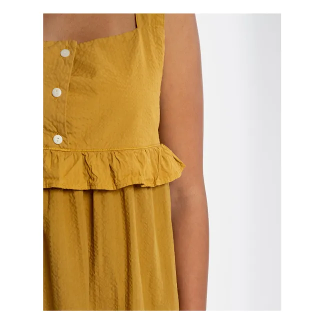 Robe Mi-Longue Frill Coton Bio | Jaune moutarde