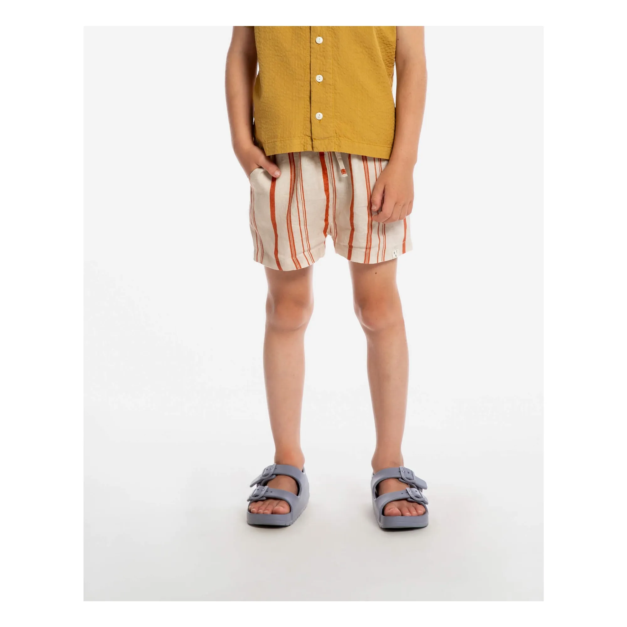 Short Classic Rayé Lin | Blanc cassé- Image produit n°1