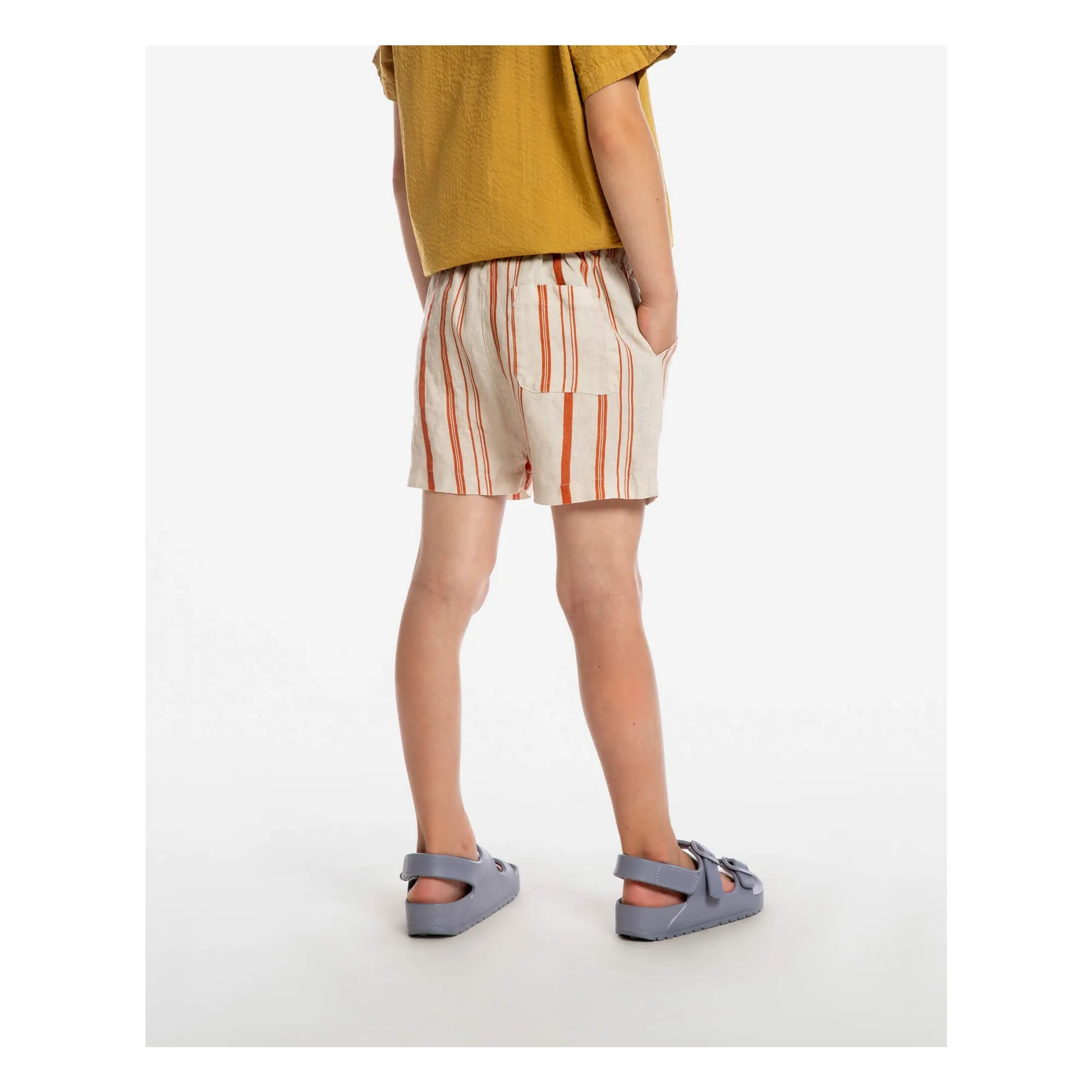 Short Classic Rayé Lin | Blanc cassé- Image produit n°4