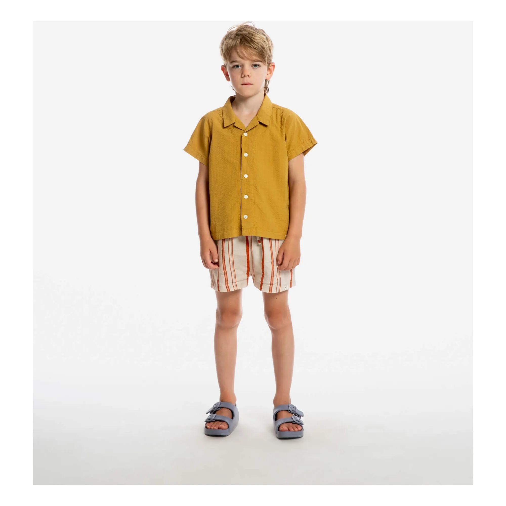 Short Classic Rayé Lin | Blanc cassé- Image produit n°2