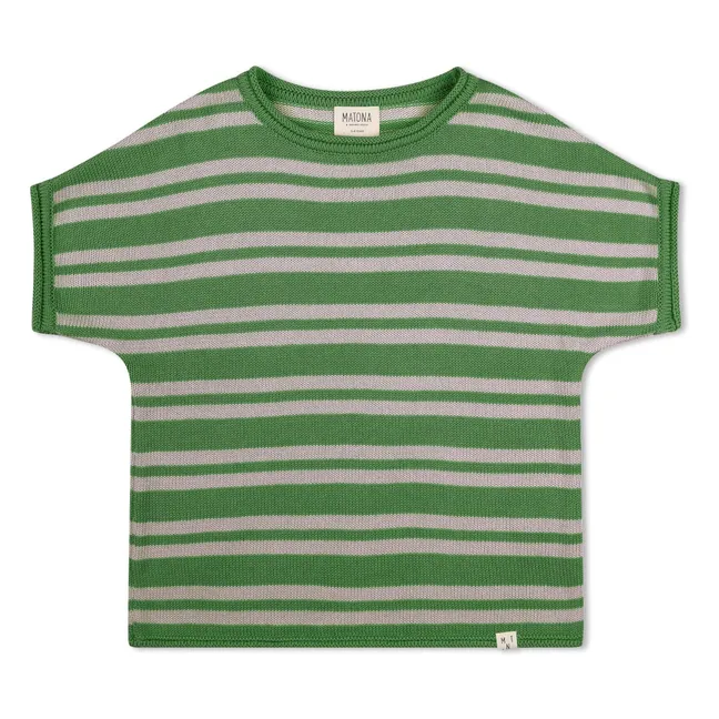 T-shirt Maille Fine Rayé Coton Bio | Vert