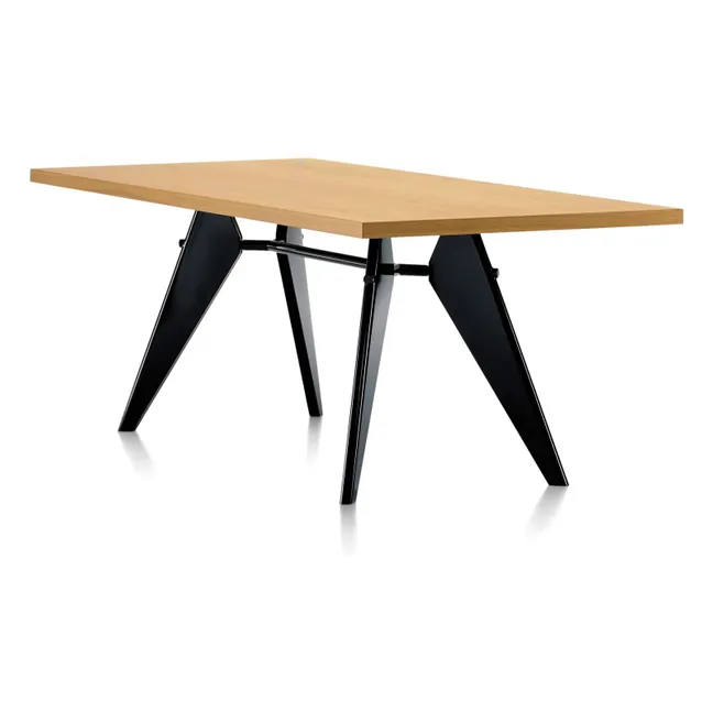 Table EM en chêne naturel huilé 220x90 cm - piètement noir - Jean Prouvé | Chêne