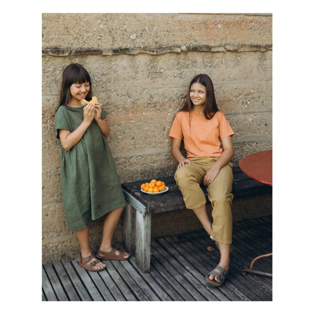 Boxy Linen Mi-Long Dress | Olive