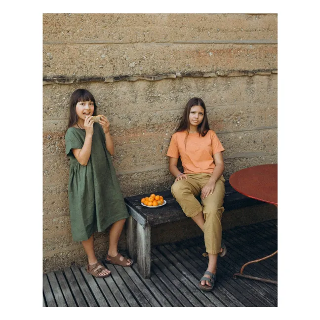 Boxy Linen Mi-Long Dress | Olive