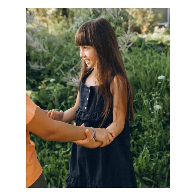 Mi-Long Frill Dress Algodón orgánico | Azul Marino