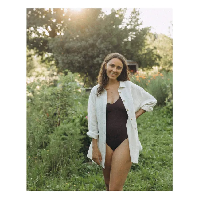 Maillot 1 pièce Col V Fibres Recyclées | Aubergine