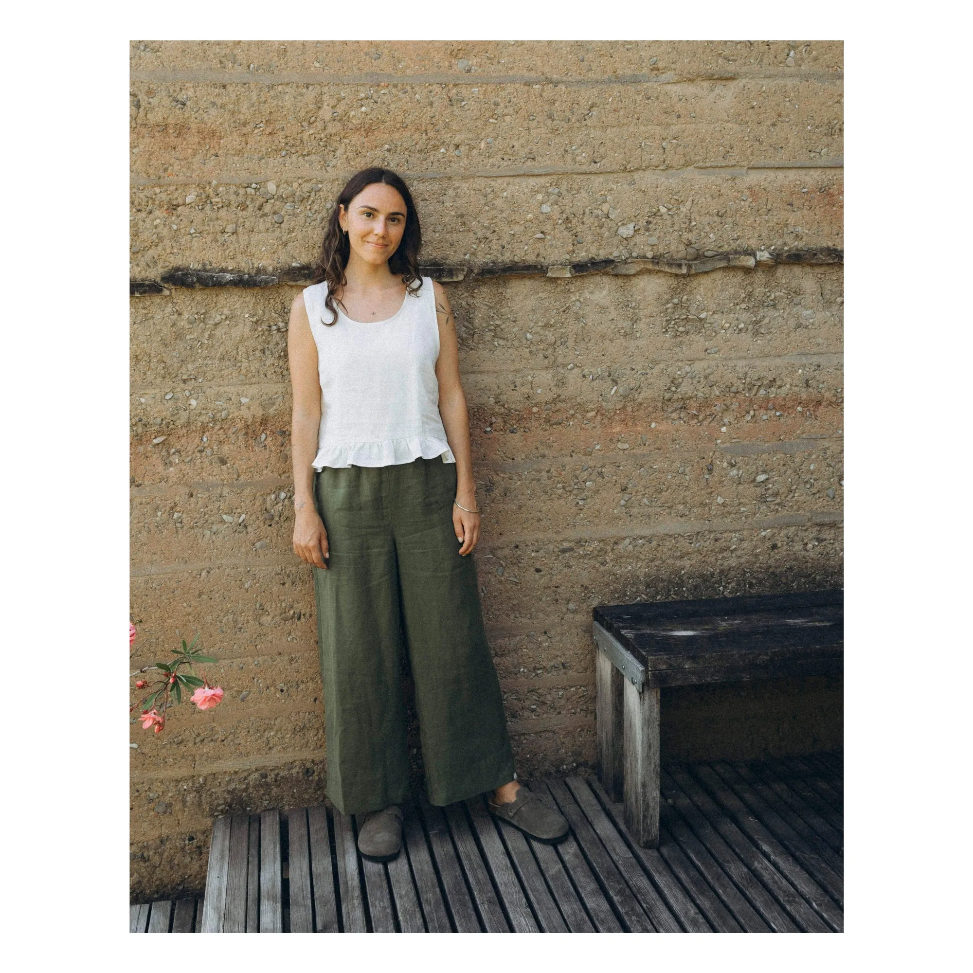 Pantalon Culotte Lin | Olive- Image produit n°3