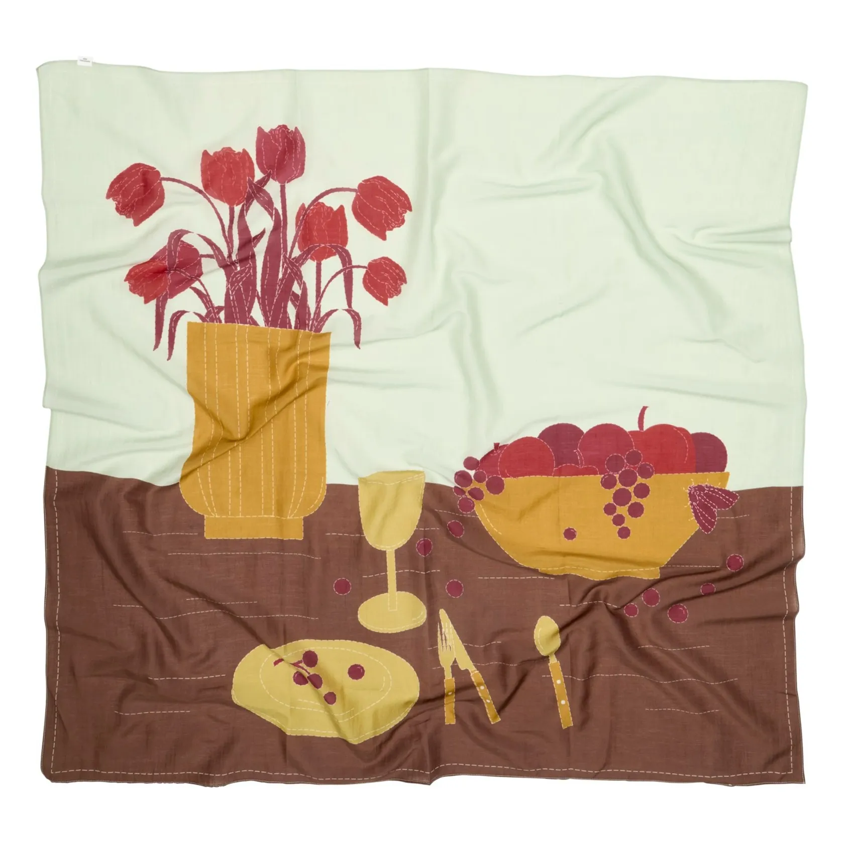 Becksöndergaard Pale Green Tables Cotton And Silk Scarf