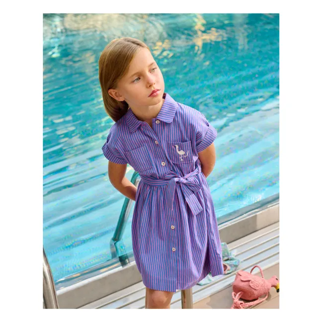 Robe Gisèle Rayée Coton Bio | Mauve