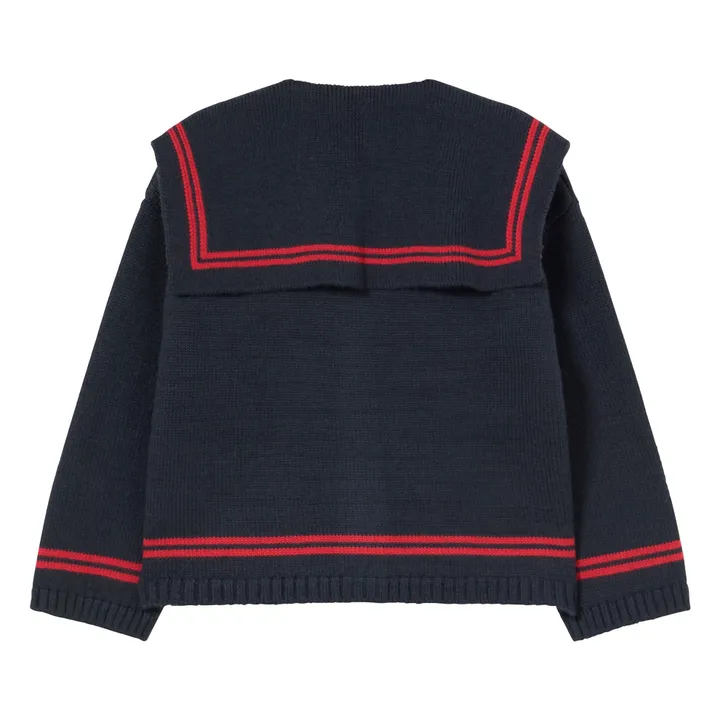 Cardigan Col Carré Rayé Laine | Bleu marine- Image produit n°5