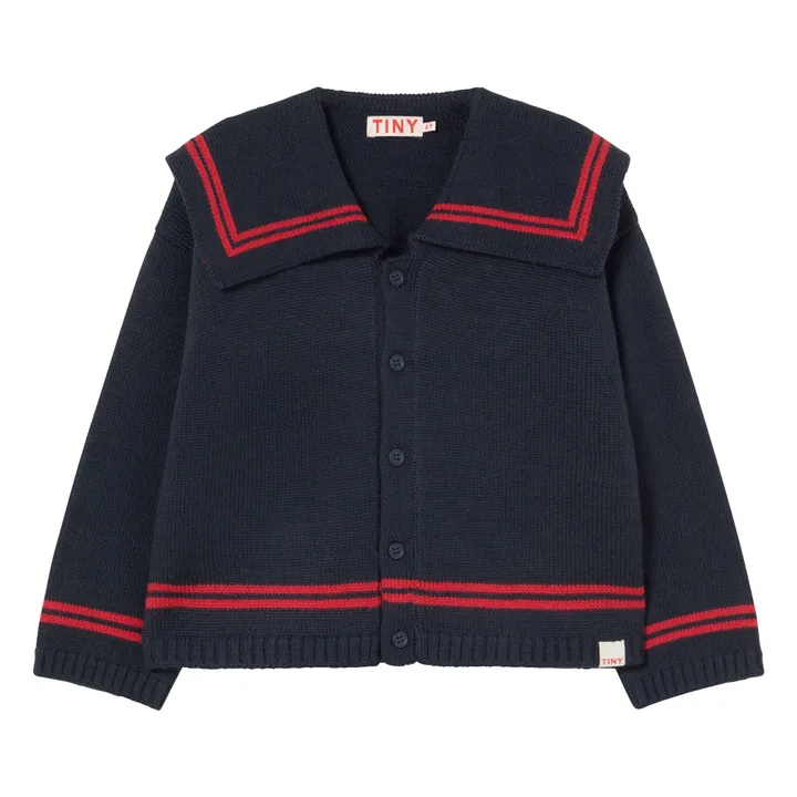 Cardigan Col Carré Rayé Laine | Bleu marine- Image produit n°0