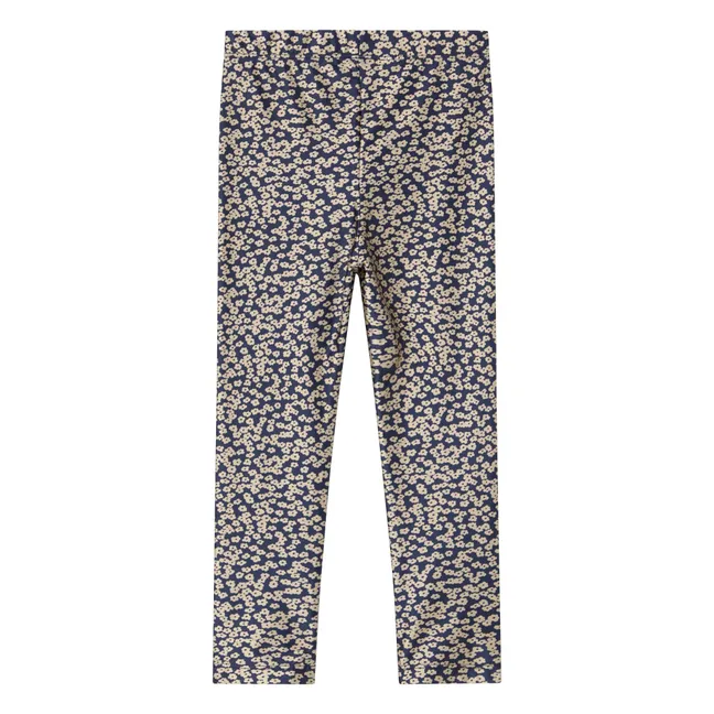 Legging Brillant Fleuri | Bleu marine