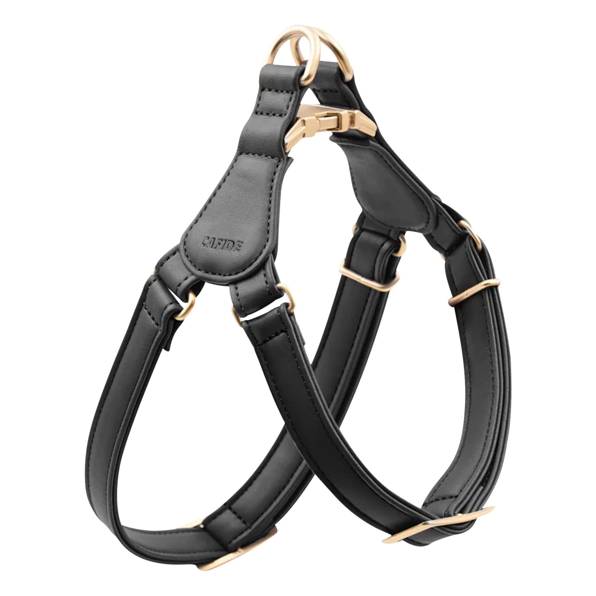 Cafide Black Vegan Leather Dog Harness Step In
