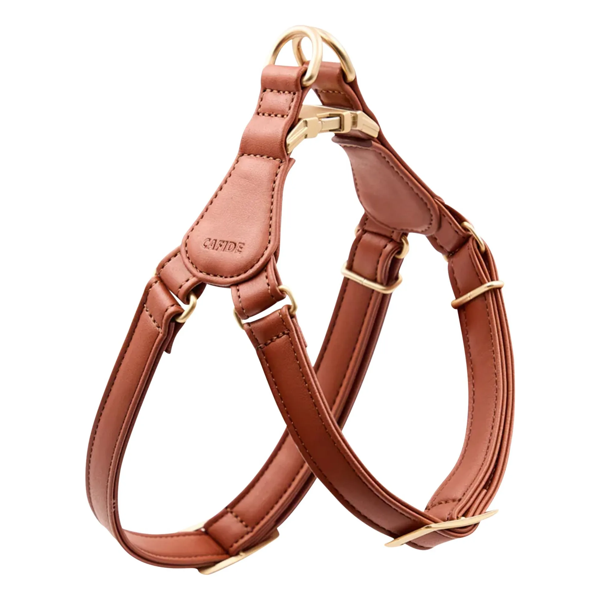 Cafide Brown Vegan Leather Dog Harness Step In