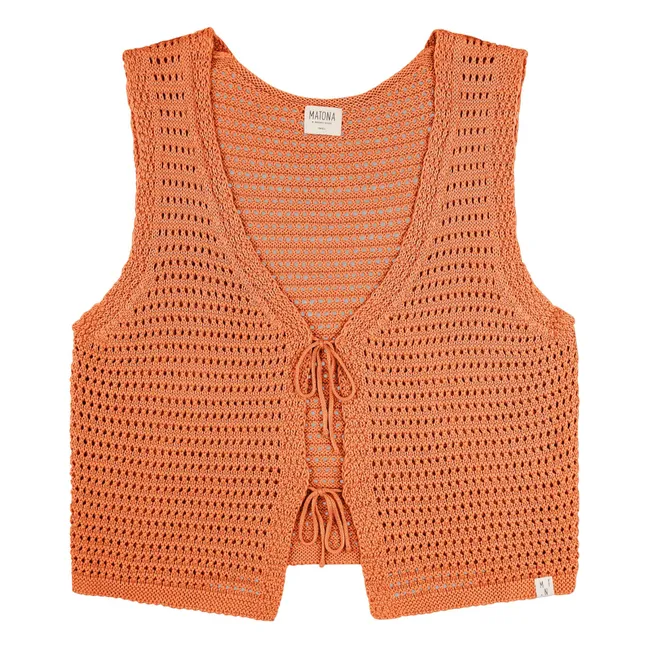 Sleeveless Knotted Organic Cotton Vest | Apricot