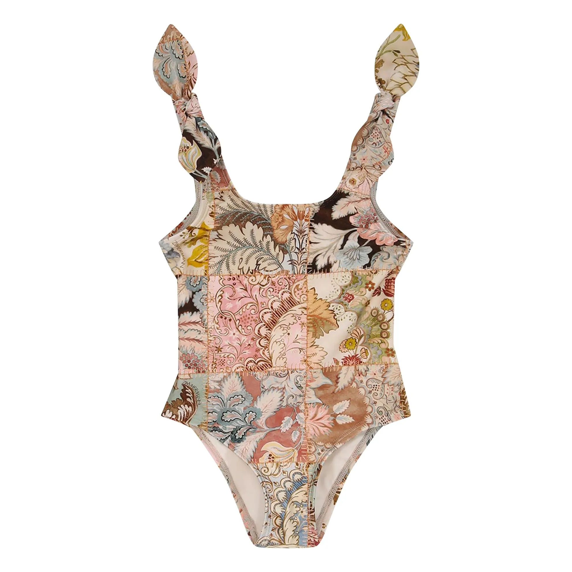 Zimmermann Pale Pink Daylight Patchwork Floral Swimsuit