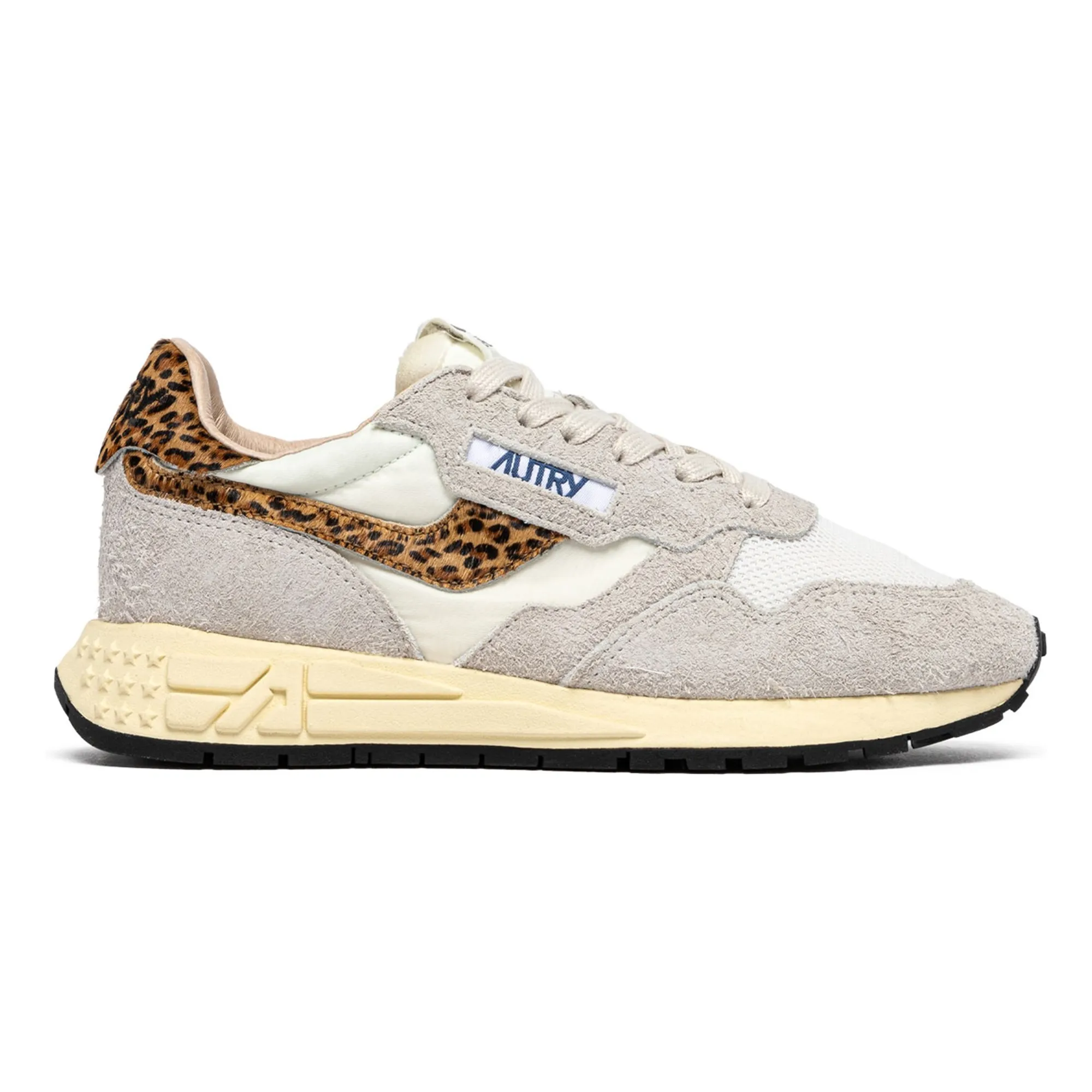 Autry Beige Reelwind Low Suede And Nylon Leopard Sneakers
