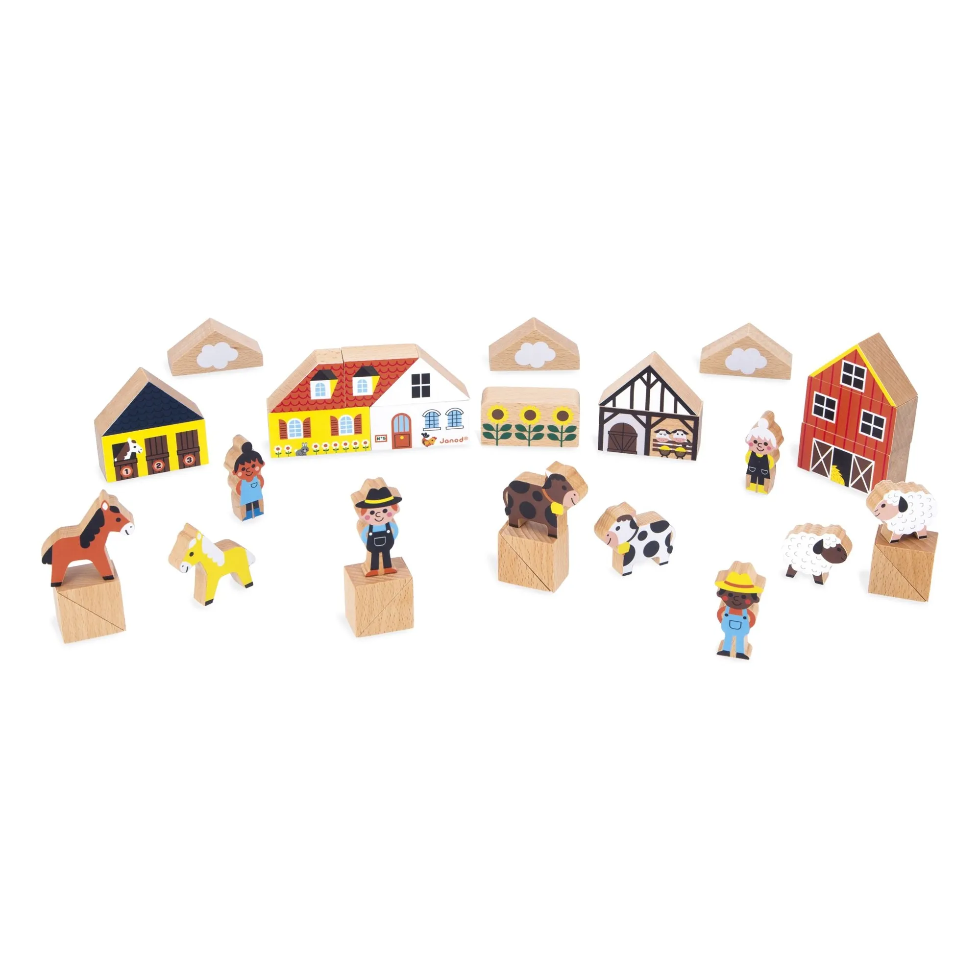Janod Multicoloured Countryside Wooden Blocks Set - Cross Roads