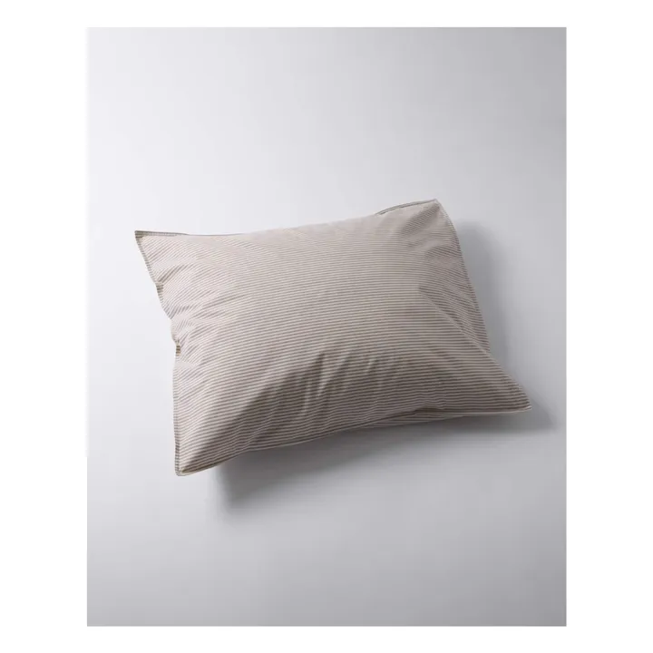Taie d'oreiller Striped en percale organique - Brown-Ecru | Marron- Image produit n°4