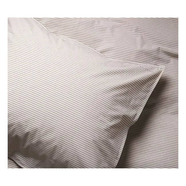 Taie d'oreiller Striped en percale organique - Brown-Ecru | Marron