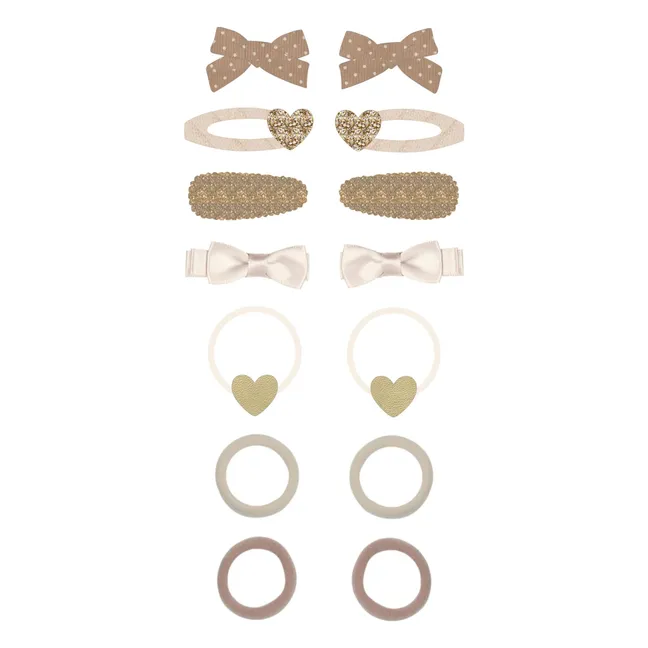 Set of 14 glittery scrunchies and hair clips | Gold