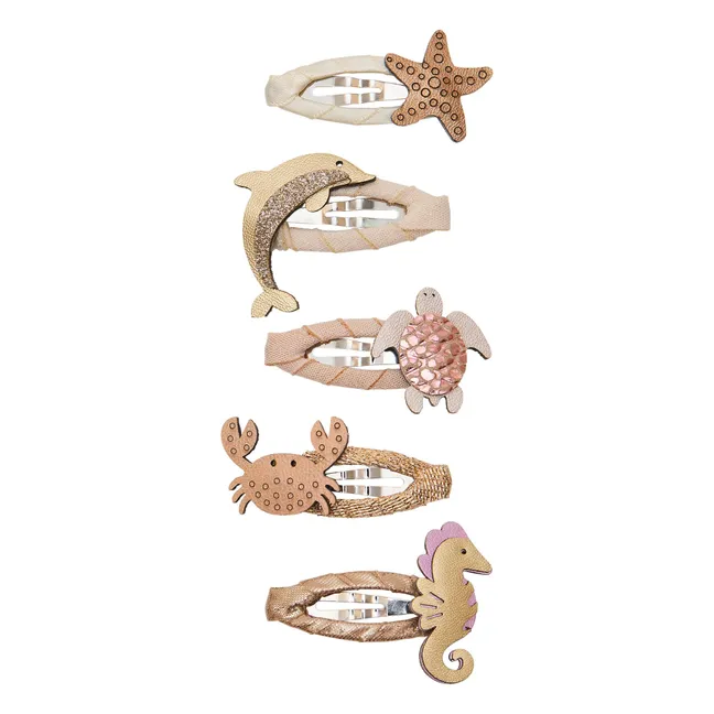 Lot de 5 Mini Barrettes Océan | Doré