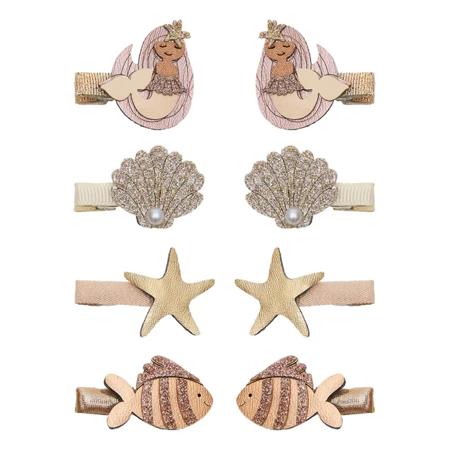 Lot de 8 Mini Barrettes Sirène | Doré