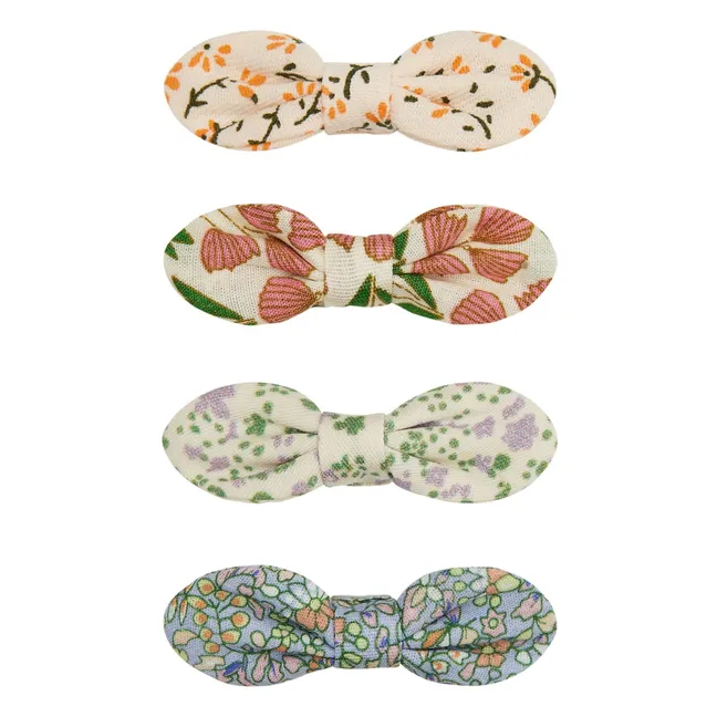 Lot de 4 Barrettes Noeud Fleuries | Ecru