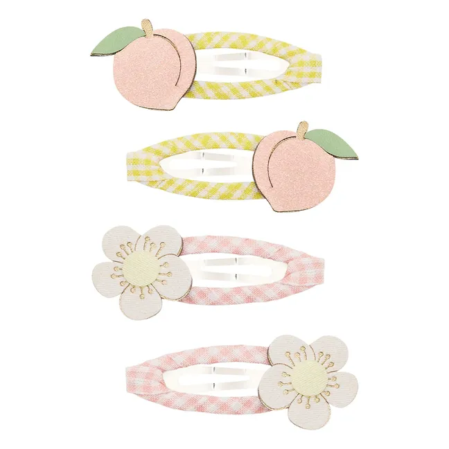 Lot de 4 Barrettes Pêche et Fleur | Jaune