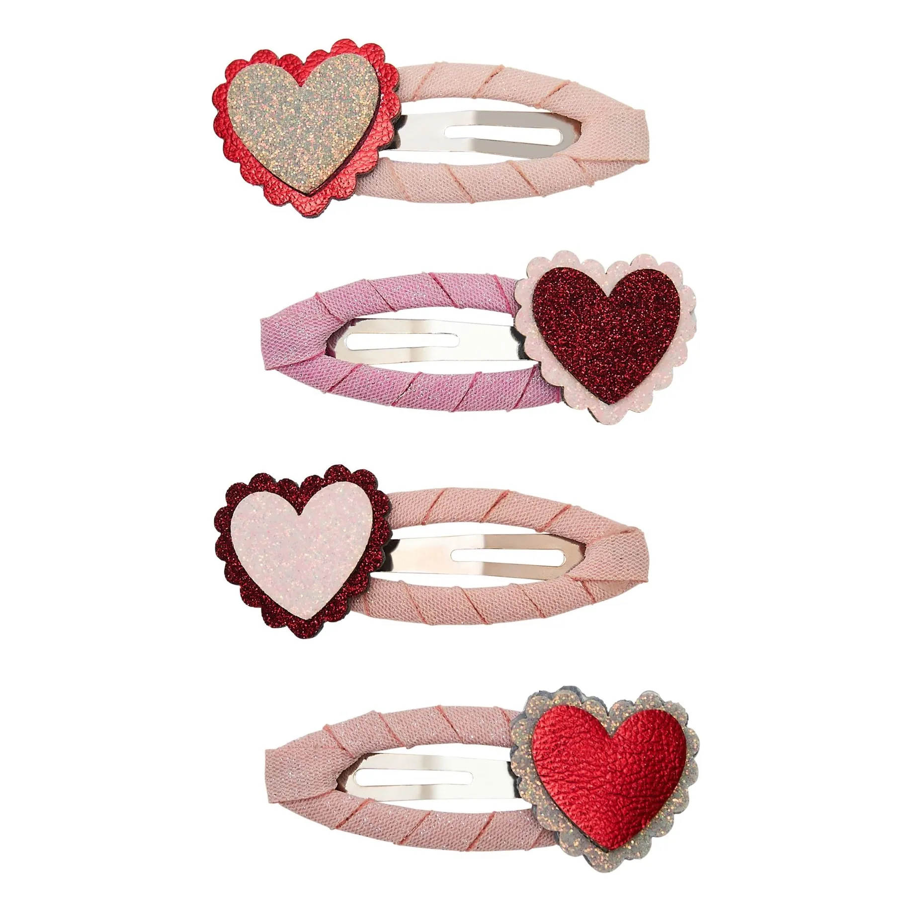Mimi & Lula Pink Set Of 4 Festoon Heart Hair Clips