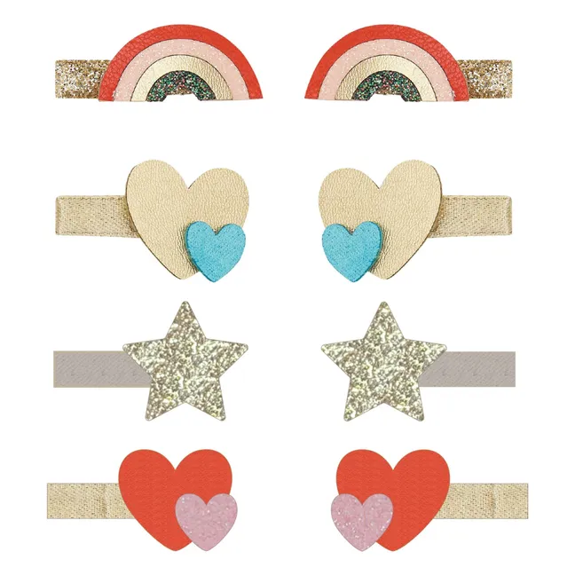 8er-Pack Mini-Spangen Regenbogen | Gold
