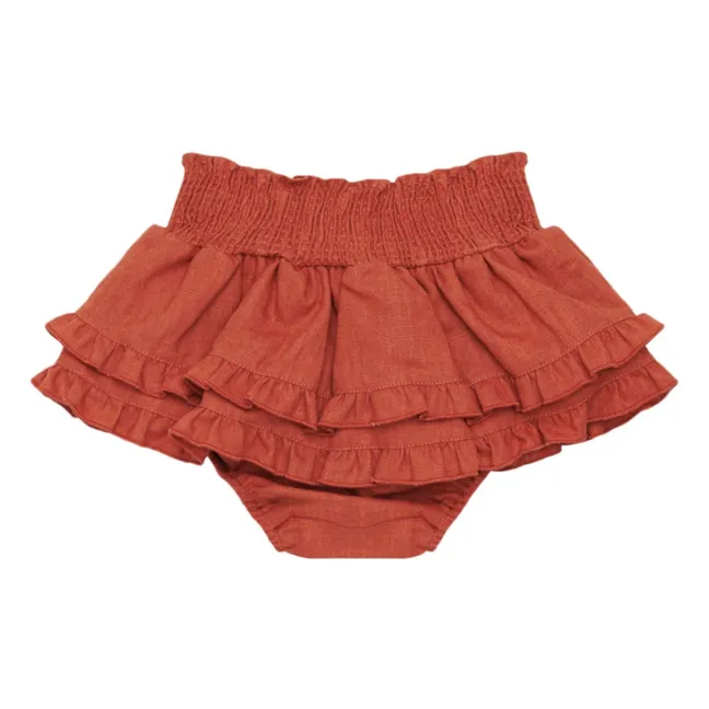 Falda Bloomer Vaibi Lino | Descolorada rojo