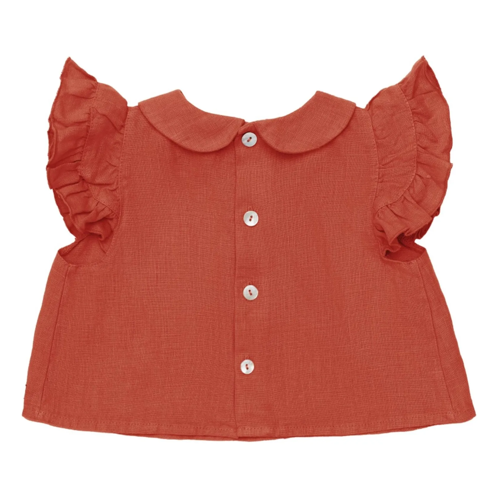 Donsje Faded Red Mimi Linen Blouse With Claudine Collar