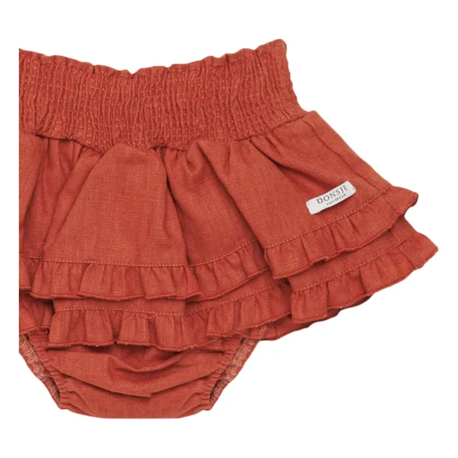 Falda Bloomer Vaibi Lino | Descolorada rojo