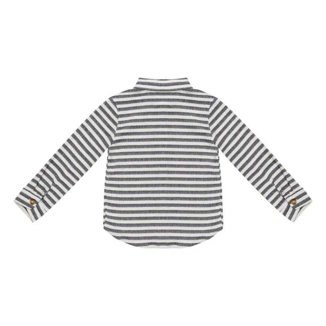 Camisa de algodón orgánico a rayas Leom | Azul Marino